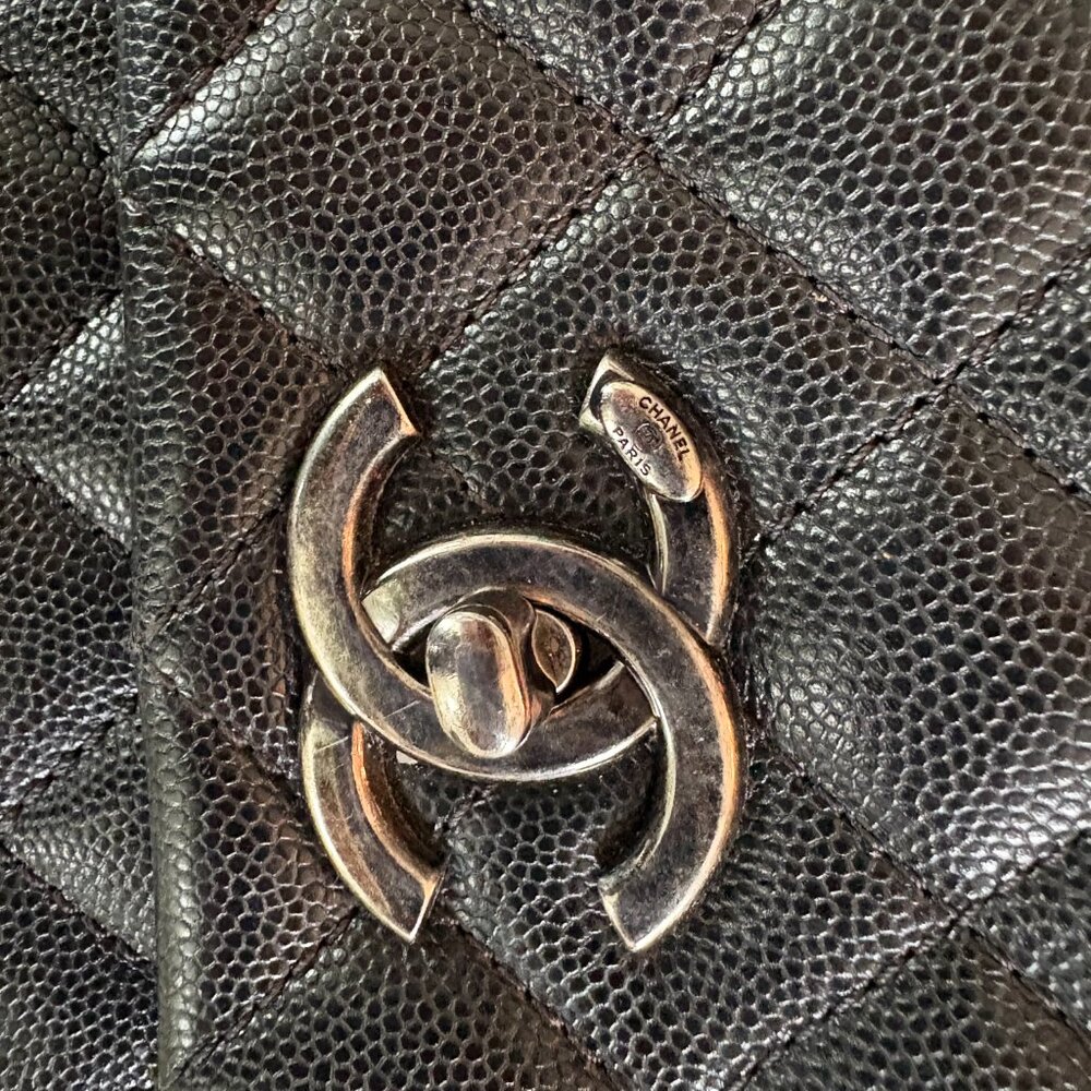 Quilted Leather Chanel Bag with Purple Python Handle and Shoulder Chain - Picture 5 of 8